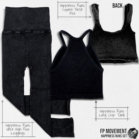 FP MOVEMENT HAPPINESS RUNS SQUARE NECK BRA + LONG TANK + HIGH RISE LEGGING BLACK - Picture 2 of 12